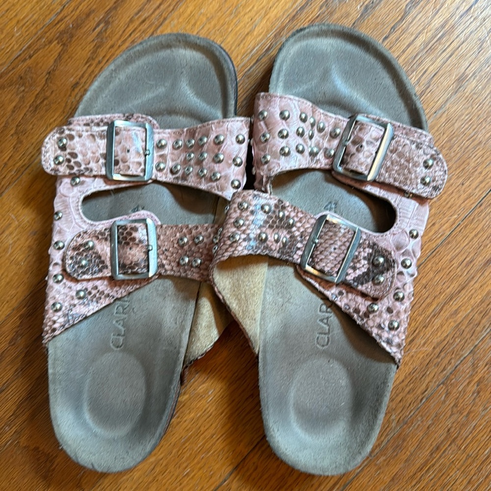 Claris Virot pink snake studded slides size 41